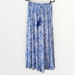 True Destinations Blue and White Paisley Wide-Leg Pants Resort Wear Size M